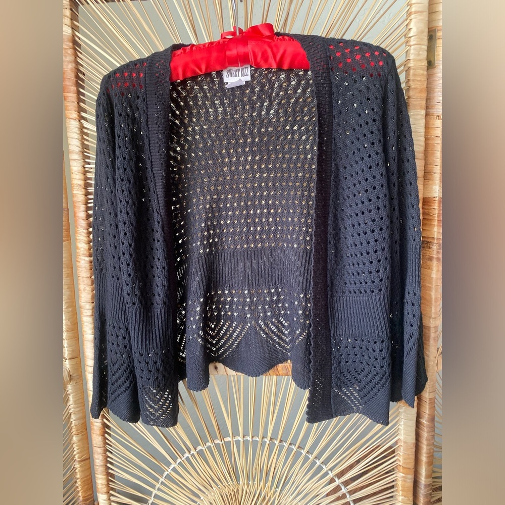 Black Open-Knit Women's Cardigan Sweater Sweet Kizz Size Small